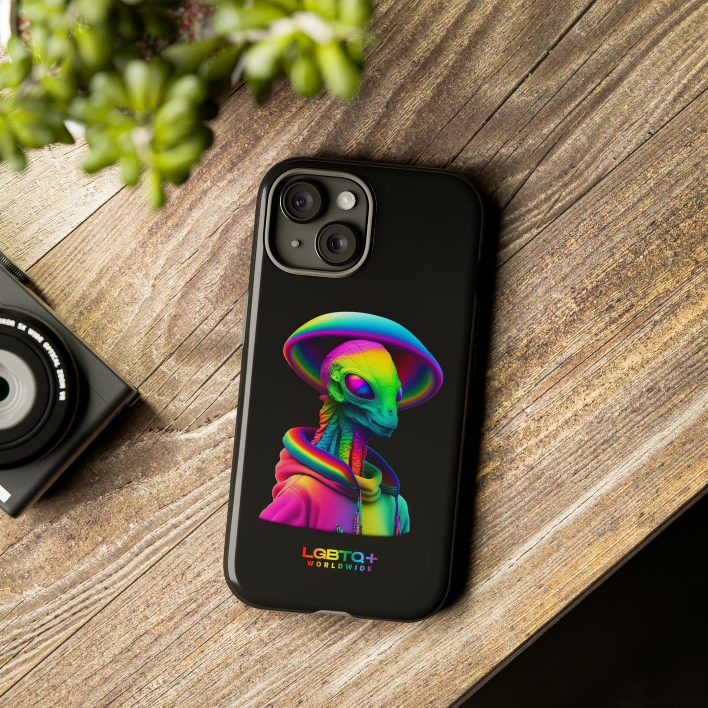 LGBTQWorldwide - ,,GLÜCKLICHES ALIEN" Doppelgehäuse Handyhülle Accessories, Glossy, iPhone Cases, Matte, Phone accessory, Phone Cases, Samsung Cases, tough, Valentine's Day Picks lgbtq Bekleidung Accessoires unisex Zubehör