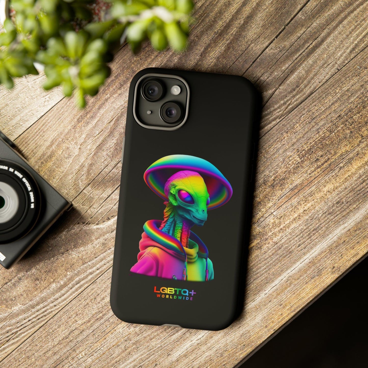 LGBTQWorldwide - ,,GLÜCKLICHES ALIEN" Doppelgehäuse Handyhülle Accessories, Glossy, iPhone Cases, Matte, Phone accessory, Phone Cases, Samsung Cases, tough, Valentine's Day Picks lgbtq Bekleidung Accessoires unisex Zubehör