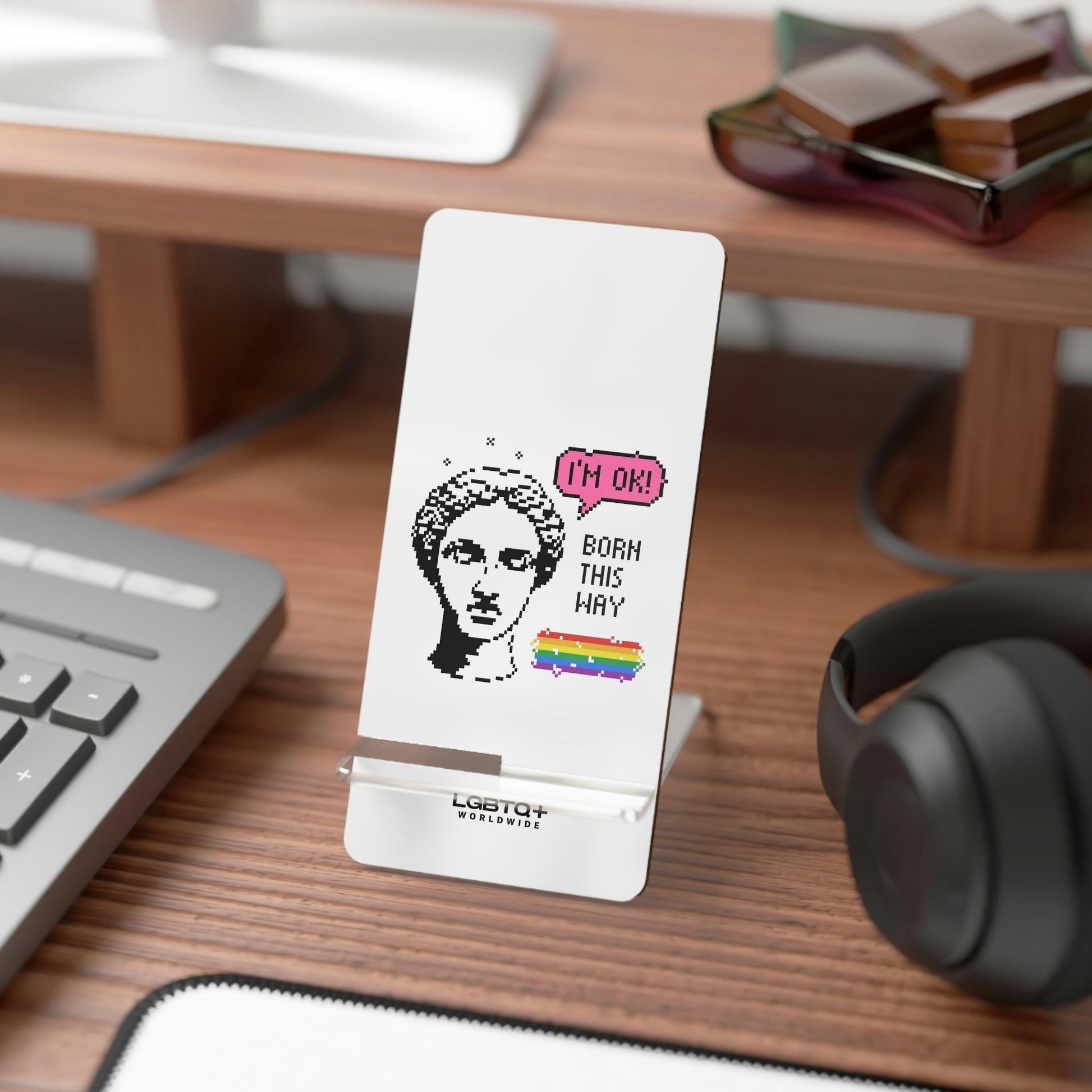 LGBTQWorldwide - ,,BORN THIS WAY" Handyhalter für Smartphones Accessories, all, Desk, Phone accessory, stand, tech, Tech Accessories lgbtq Bekleidung Accessoires unisex Zubehör