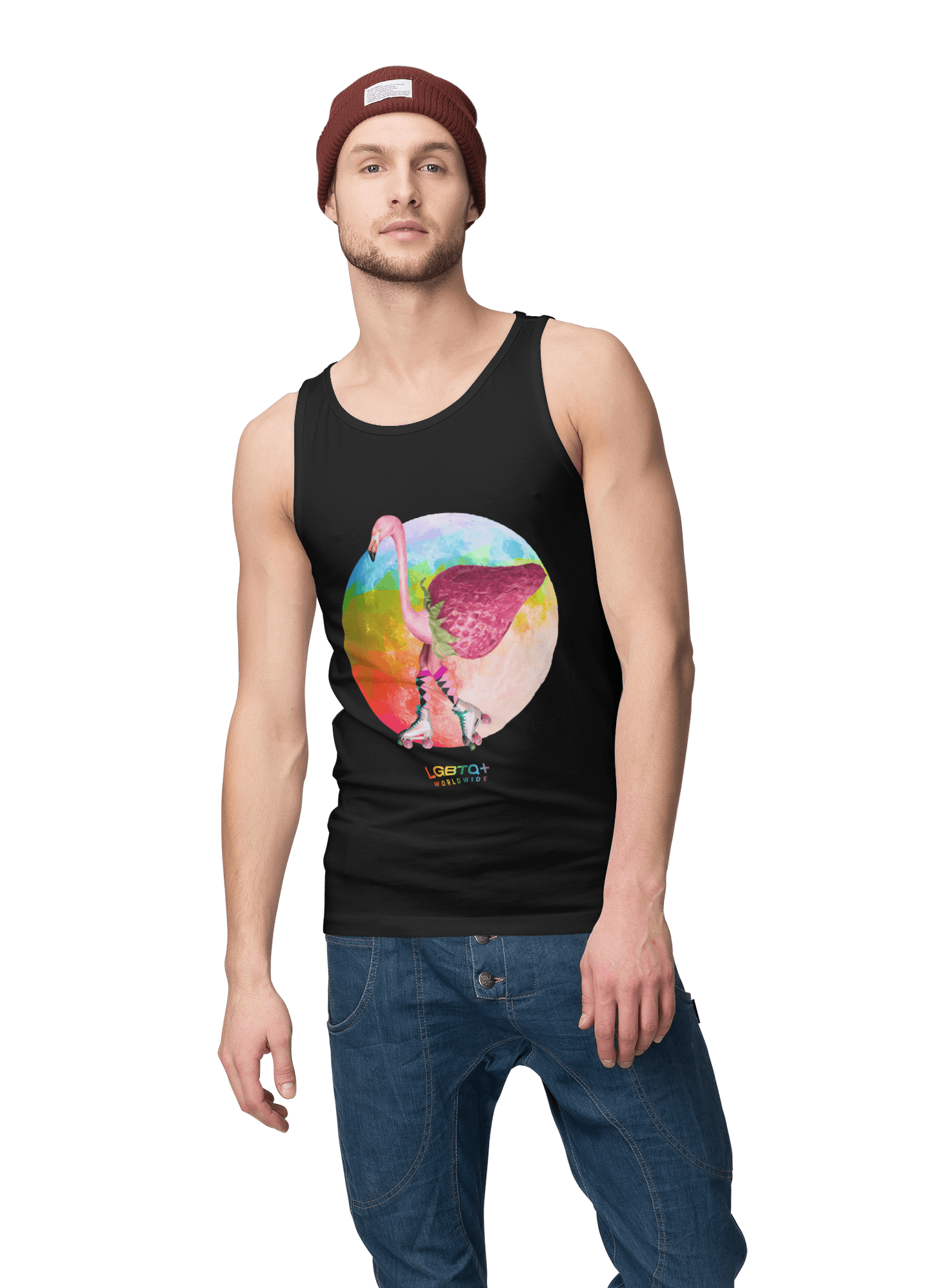 LGBTQWorldwide - ,,FLAMINGO CHERRY'' DTG, Eco-friendly, Men's Clothing, Neck Labels, Organic, Recycled, Slim fit, Sustainable, Tank Tops, Tanke, Vegan lgbtq Bekleidung Accessoires unisex Zubehör