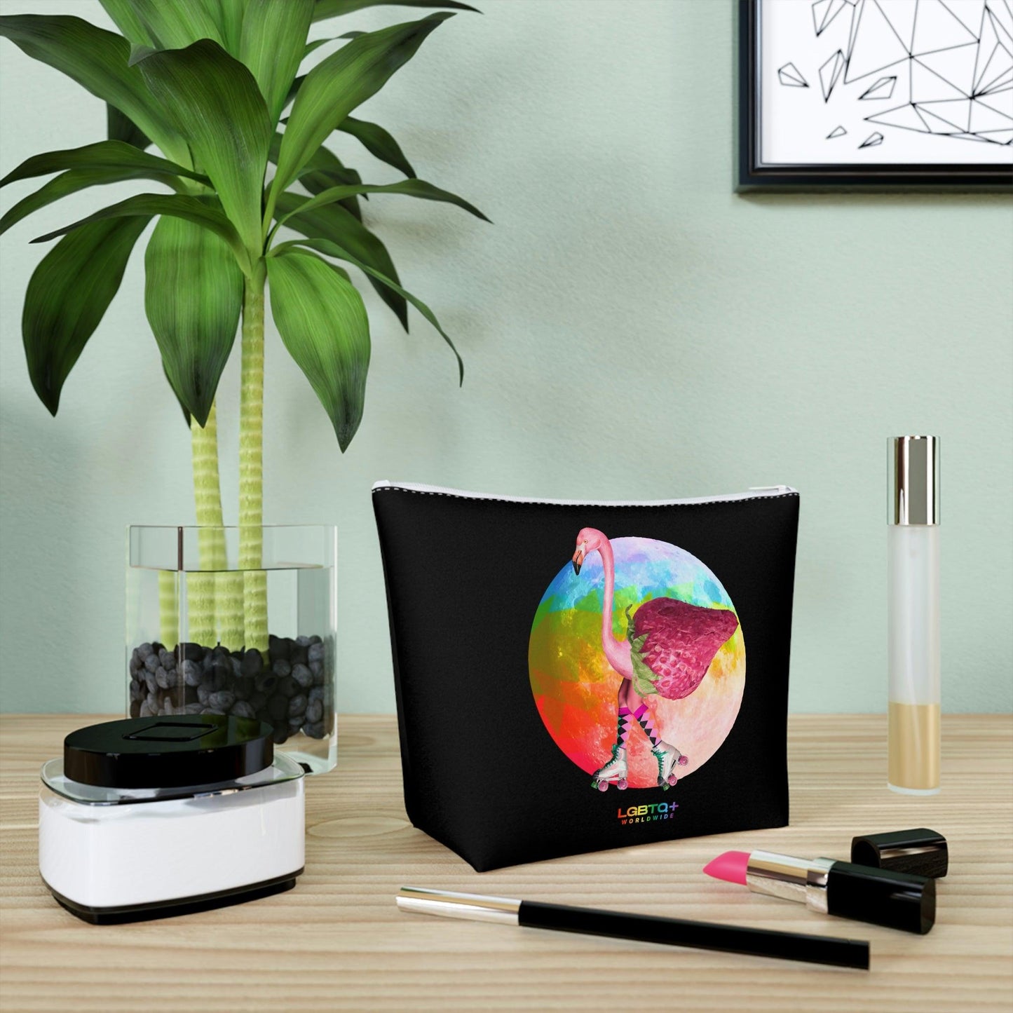 LGBTQWorldwide - ,,FLAMINGO CHERRY" Kosmetiktasche Accessories, all, All Over Print, AOP, bag, Cosmetics, Home, Pouches, Sublimation, Travel Accessories, With zipper lgbtq Bekleidung Accessoires unisex Zubehör