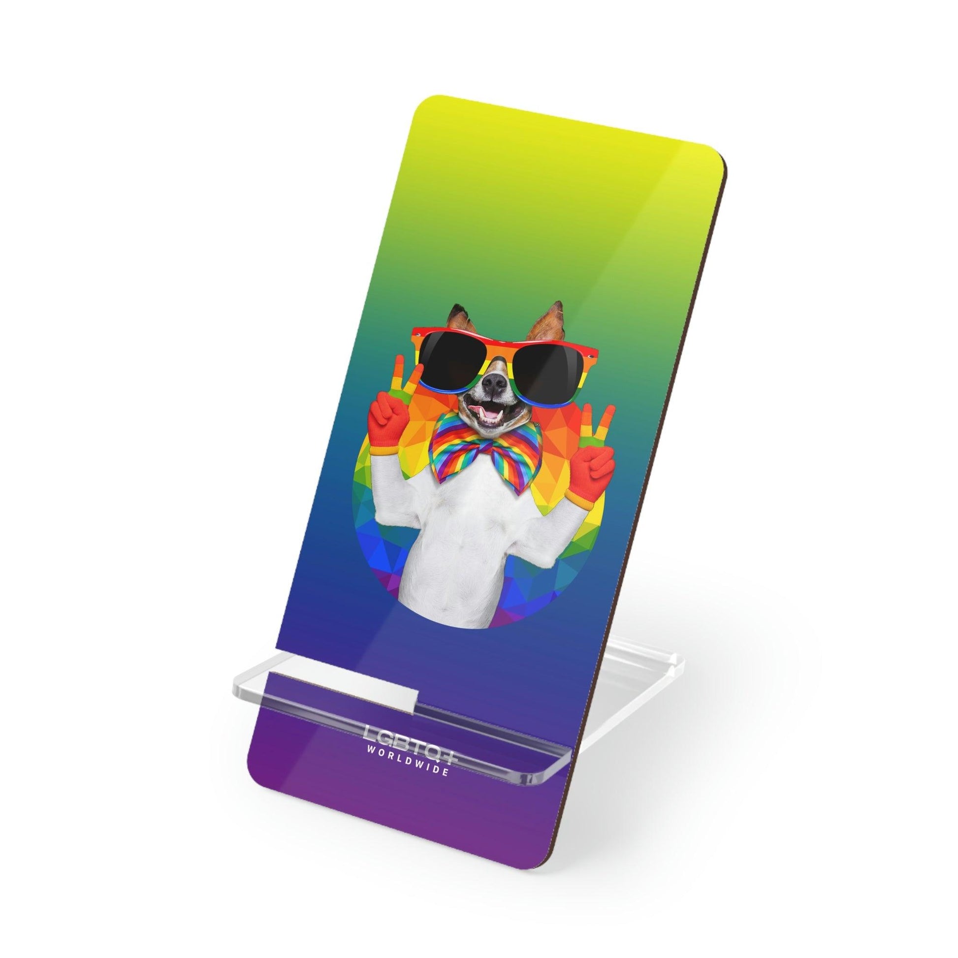 LGBTQWorldwide - ,,GLÜCKLICHER HUND" Handyhalter für Smartphones Accessories, all, Desk, Phone accessory, stand, tech, Tech Accessories lgbtq Bekleidung Accessoires unisex Zubehör