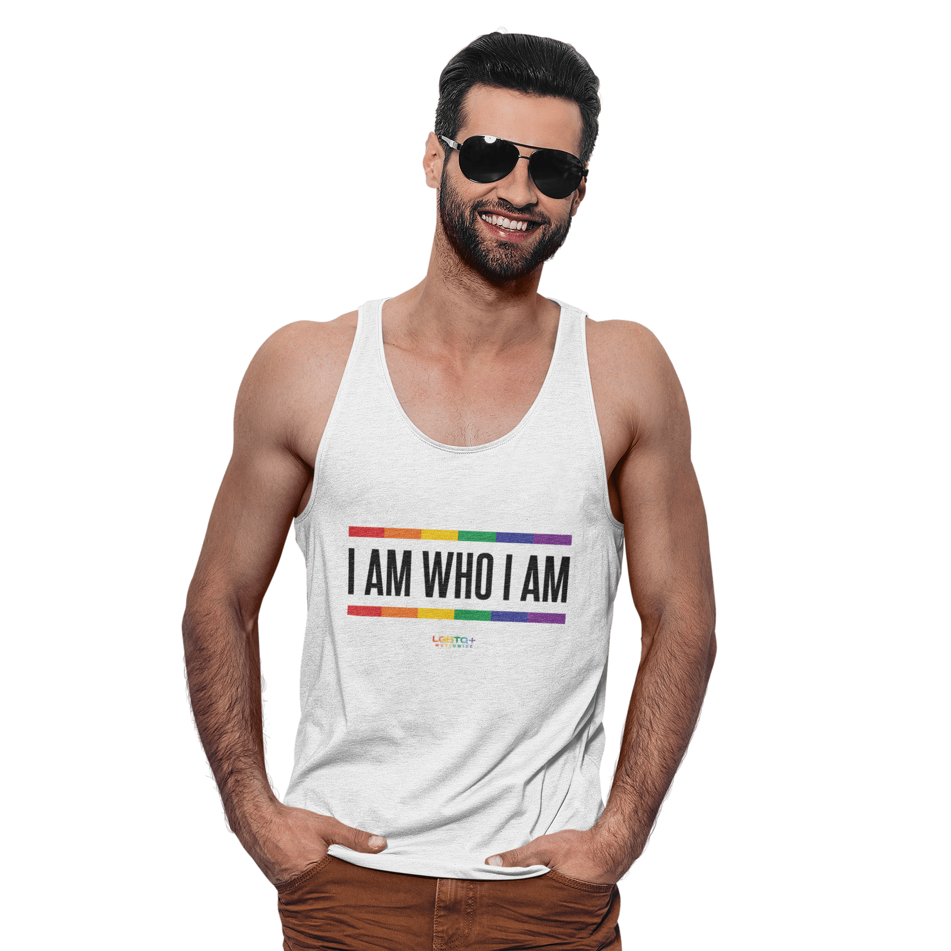 LGBTQWorldwide - ,,I AM WHO I AM'' DTG, Eco-friendly, Men's Clothing, Neck Labels, Organic, Recycled, Slim fit, Sustainable, Tank Tops, Tanke, top, Vegan lgbtq Bekleidung Accessoires unisex Zubehör