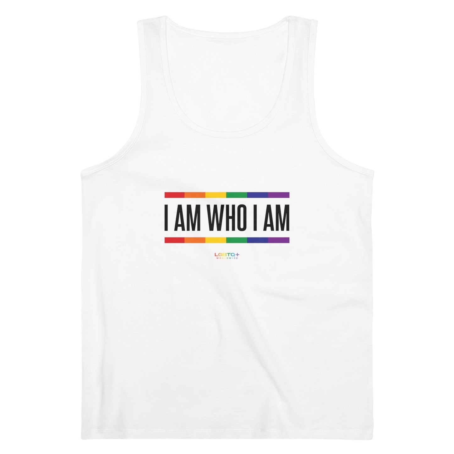 LGBTQWorldwide - ,,I AM WHO I AM'' DTG, Eco-friendly, Men's Clothing, Neck Labels, Organic, Recycled, Slim fit, Sustainable, Tank Tops, Tanke, top, Vegan lgbtq Bekleidung Accessoires unisex Zubehör