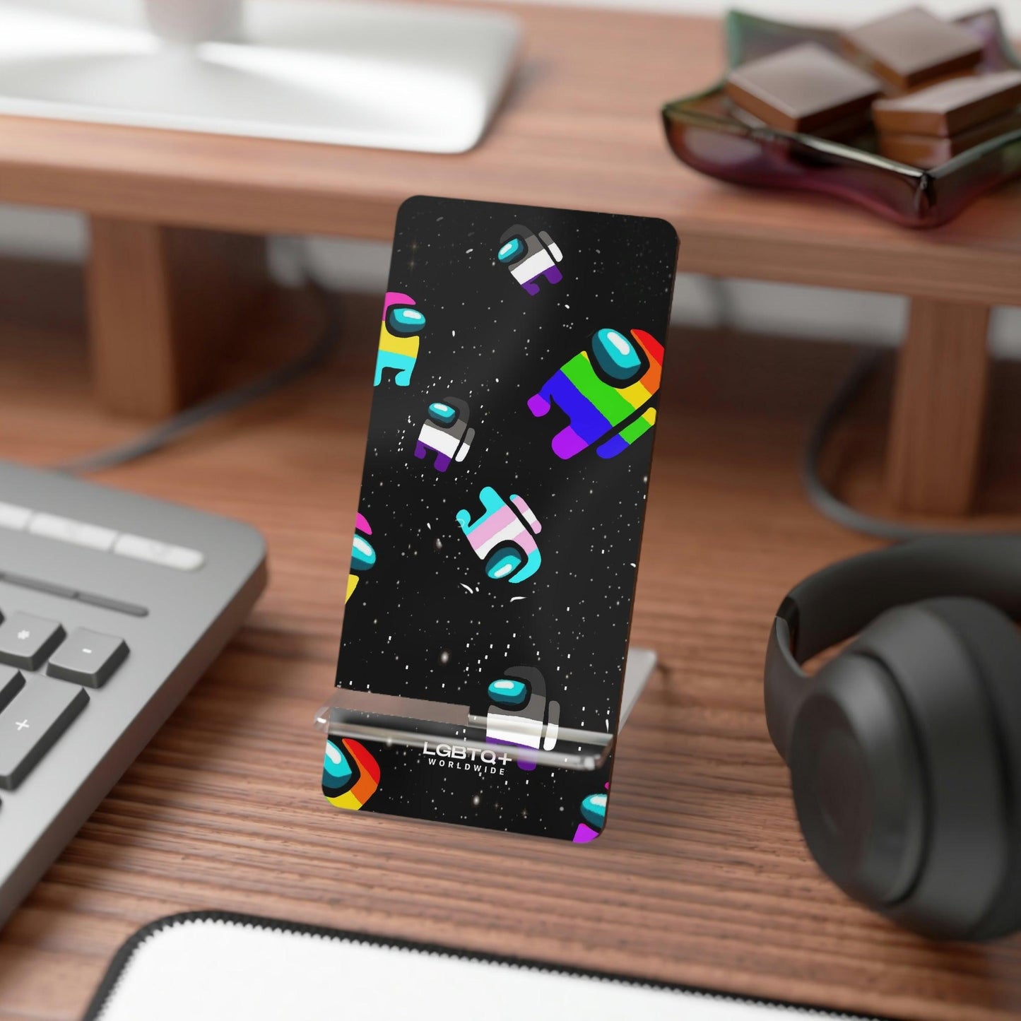 LGBTQWorldwide - ,,IMPOSTER" Handyhalter für Smartphones Accessories, all, Desk, Phone accessory, stand, tech, Tech Accessories lgbtq Bekleidung Accessoires unisex Zubehör