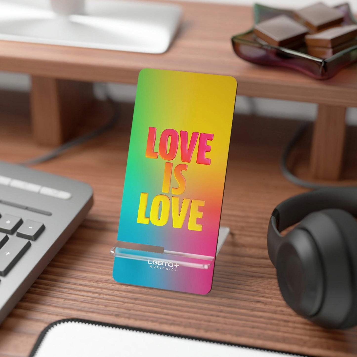 LGBTQWorldwide - ,,LIEBE" Handyhalter für Smartphones Accessories, all, Desk, Phone accessory, stand, tech, Tech Accessories lgbtq Bekleidung Accessoires unisex Zubehör