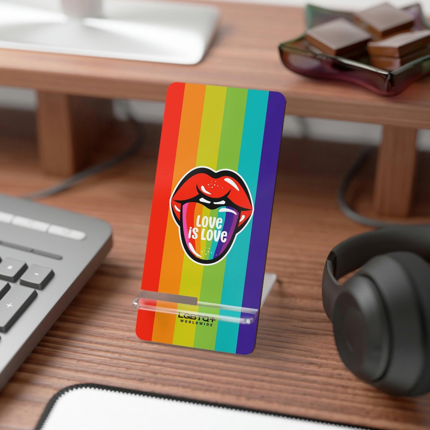 LGBTQWorldwide - ,,LIEBES ZUNGE" Handyhalter für Smartphones Accessories, all, Desk, Phone accessory, stand, tech, Tech Accessories lgbtq Bekleidung Accessoires unisex Zubehör