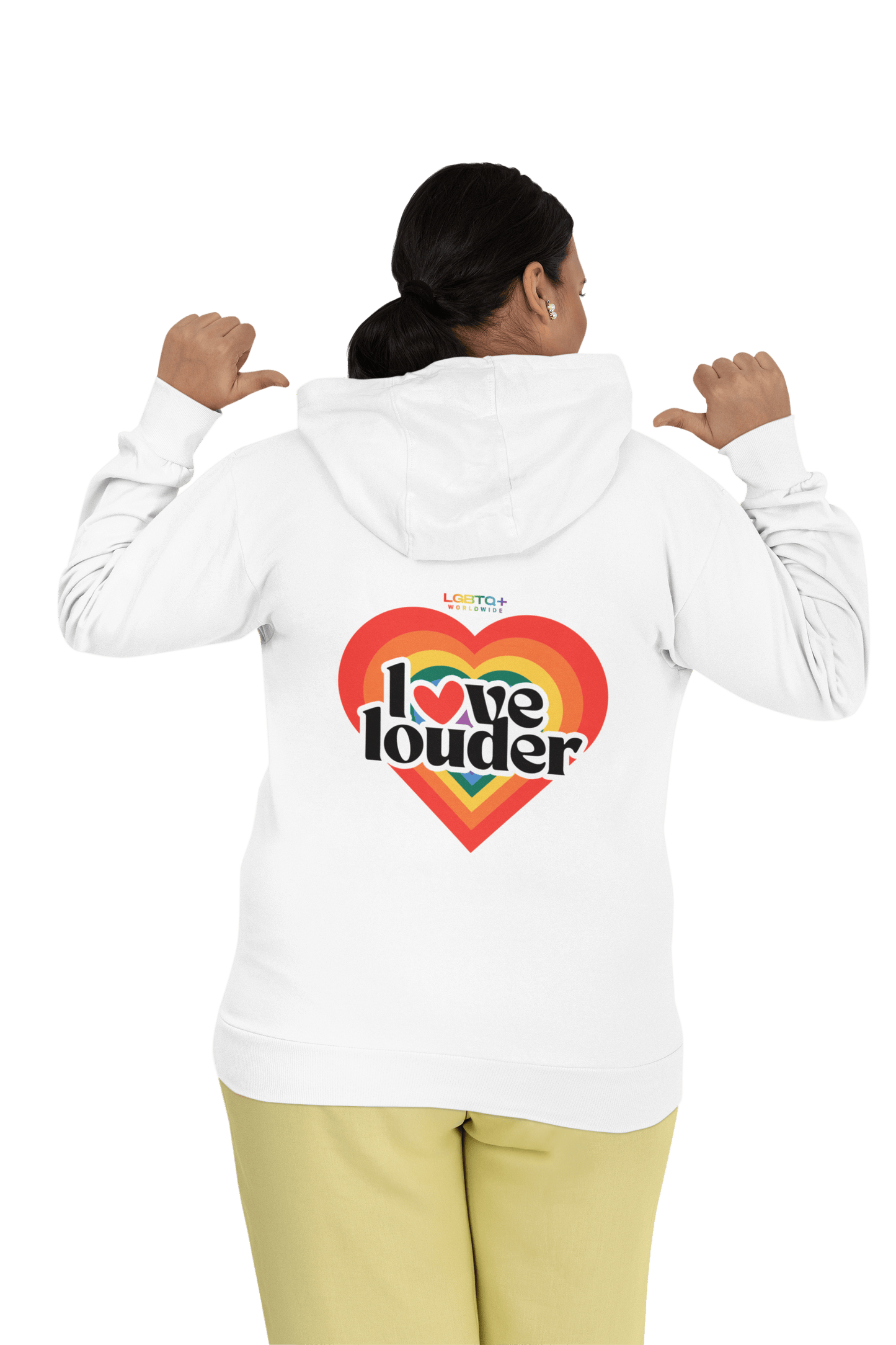 LGBTQWorldwide - ,,LOVE LOUDER'' DTG, Eco-friendly, Hoodies, Last, Men's Clothing, Recycled, Unisex, Vegan, Women's Clothing lgbtq Bekleidung Accessoires unisex Zubehör