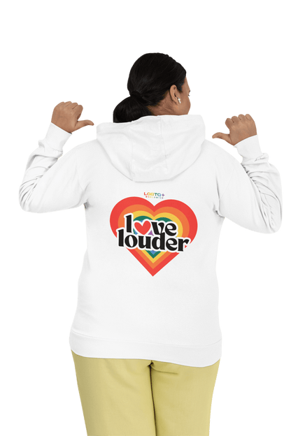 LGBTQWorldwide - ,,LOVE LOUDER'' DTG, Eco-friendly, Hoodies, Last, Men's Clothing, Recycled, Unisex, Vegan, Women's Clothing lgbtq Bekleidung Accessoires unisex Zubehör