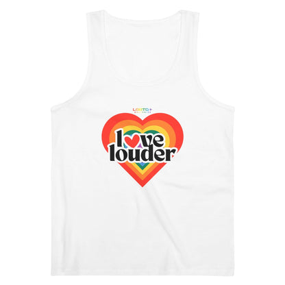 LGBTQWorldwide - ,,LOVE LOUDER'' DTG, Eco-friendly, Men's Clothing, Neck Labels, Organic, Recycled, Slim fit, Sustainable, Tank Tops, Tanke, top, Vegan lgbtq Bekleidung Accessoires unisex Zubehör