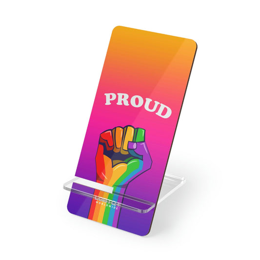 LGBTQWorldwide - ,,PROUD" Handyhalter für Smartphones Accessories, all, Desk, Phone accessory, stand, tech, Tech Accessories lgbtq Bekleidung Accessoires unisex Zubehör