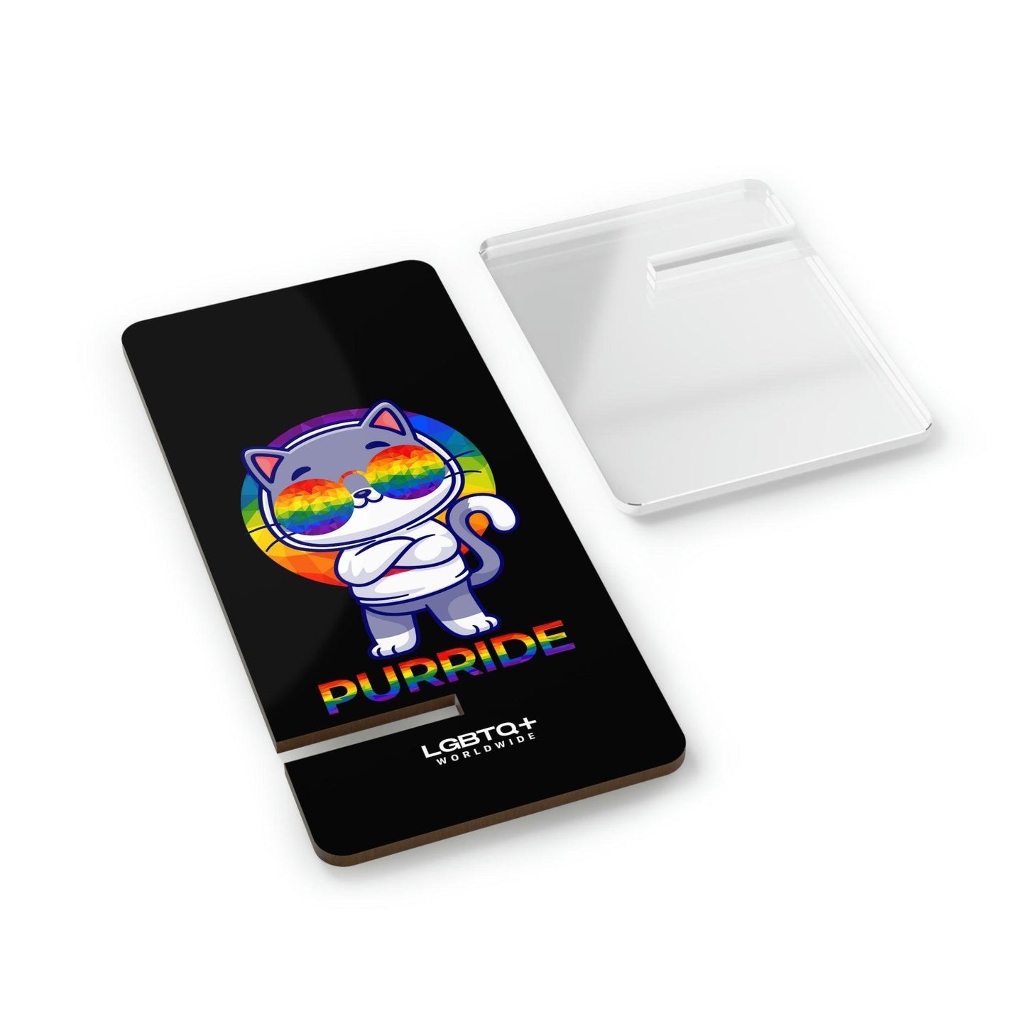 LGBTQWorldwide - ,,PURRIDE" Handyhalter für Smartphones Accessories, all, Desk, Phone accessory, stand, tech, Tech Accessories lgbtq Bekleidung Accessoires unisex Zubehör