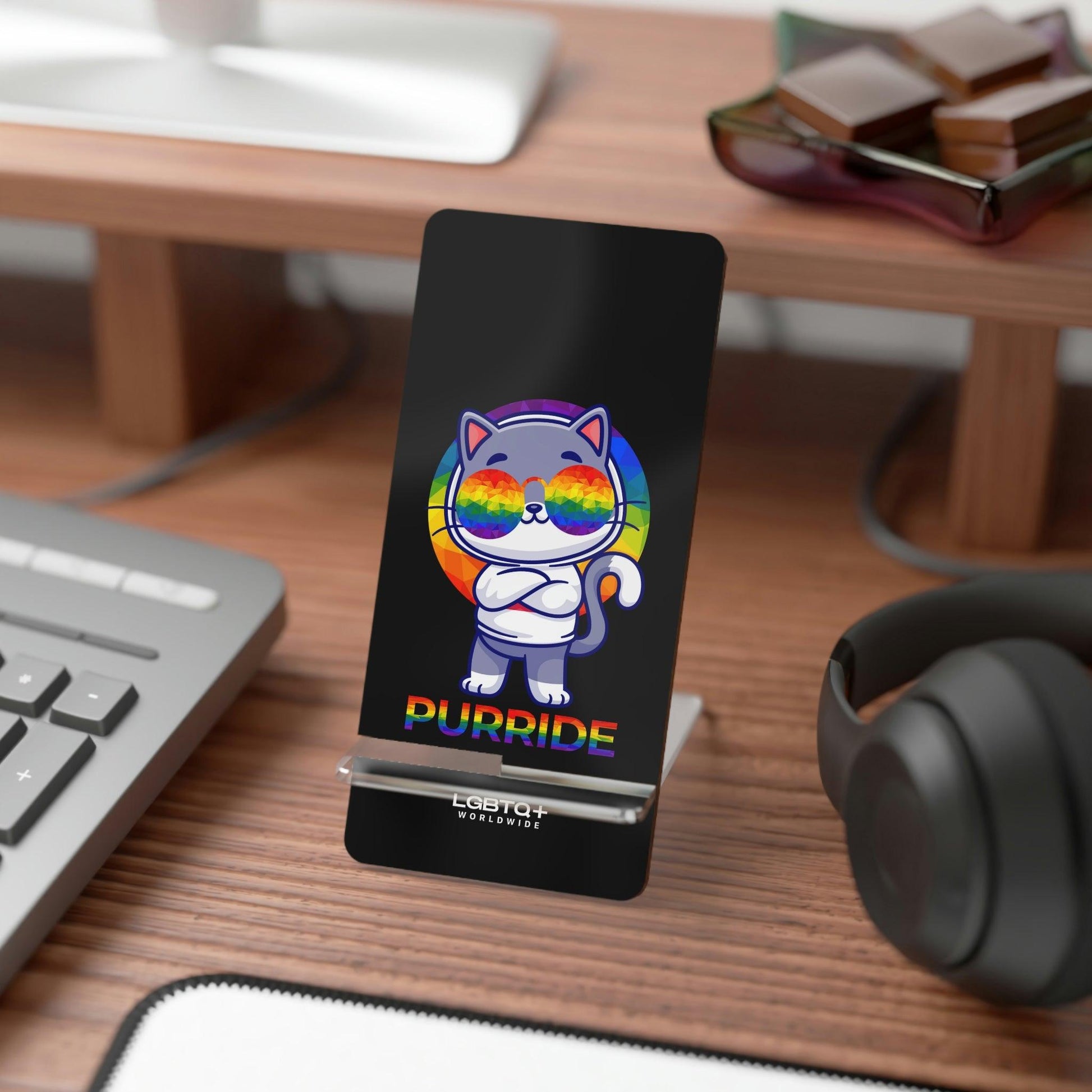 LGBTQWorldwide - ,,PURRIDE" Handyhalter für Smartphones Accessories, all, Desk, Phone accessory, stand, tech, Tech Accessories lgbtq Bekleidung Accessoires unisex Zubehör