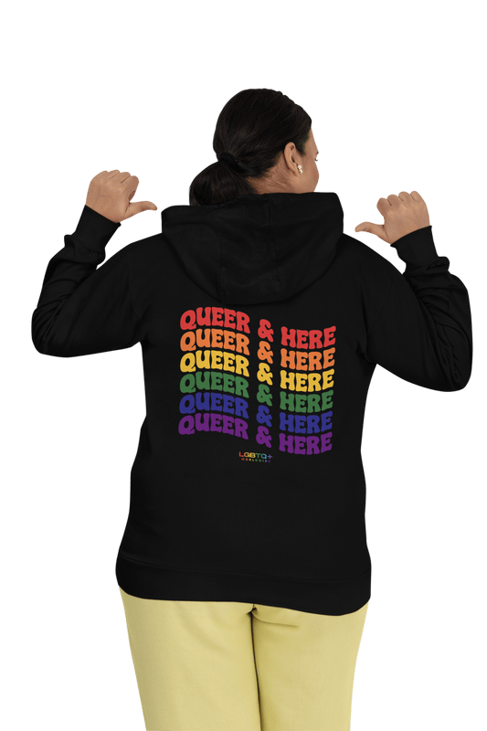 LGBTQWorldwide - ,,QUEER&HERE'' DTG, Eco-friendly, Hoodies, Last, Men's Clothing, Recycled, Unisex, Vegan, Women's Clothing lgbtq Bekleidung Accessoires unisex Zubehör