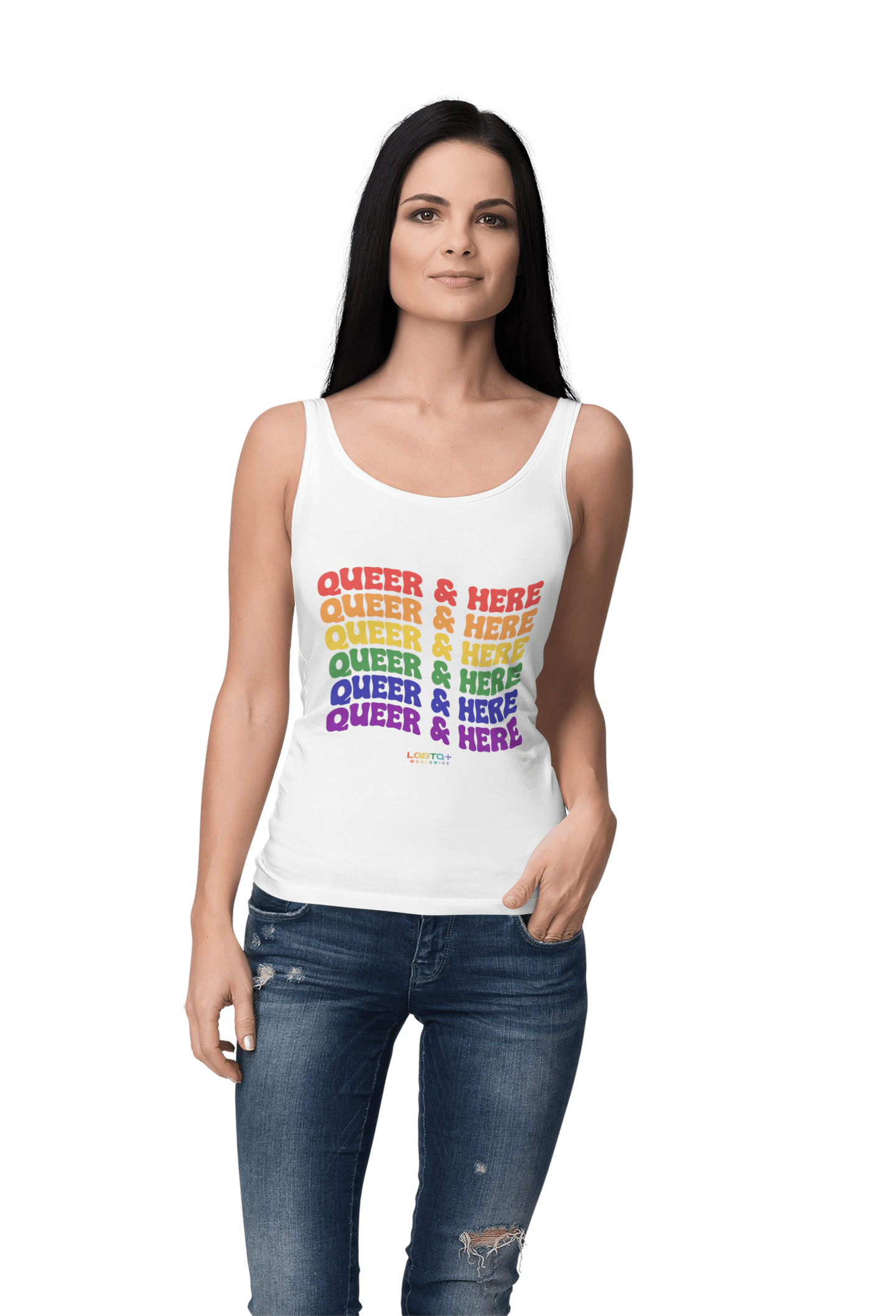 LGBTQWorldwide - ,,QUEERE&HERE'' DTG, Eco-friendly, Men's Clothing, Neck Labels, Organic, Recycled, Slim fit, Sustainable, Tank Tops, Tanke, Vegan lgbtq Bekleidung Accessoires unisex Zubehör