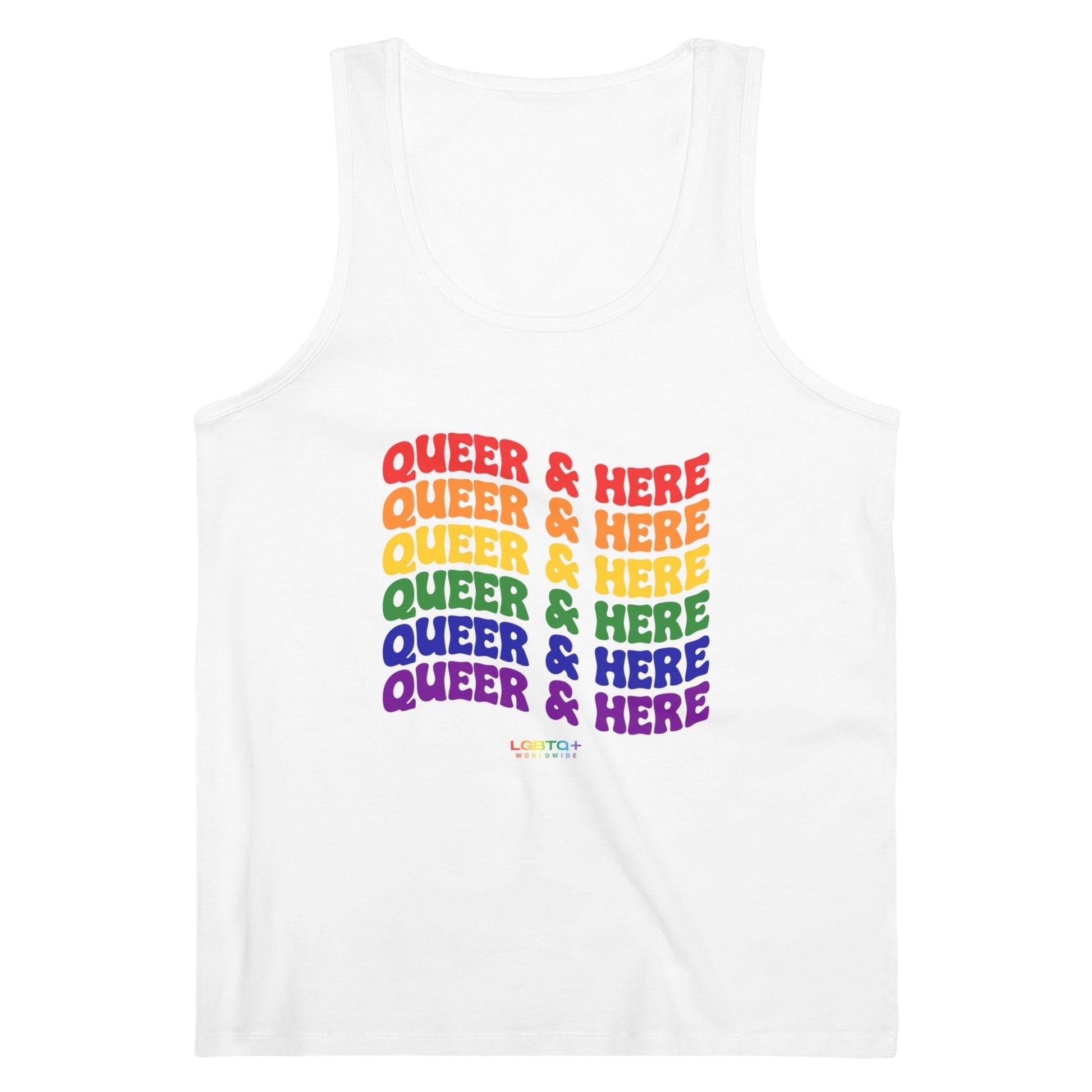 LGBTQWorldwide - ,,QUEERE&HERE'' DTG, Eco-friendly, Men's Clothing, Neck Labels, Organic, Recycled, Slim fit, Sustainable, Tank Tops, Tanke, Vegan lgbtq Bekleidung Accessoires unisex Zubehör