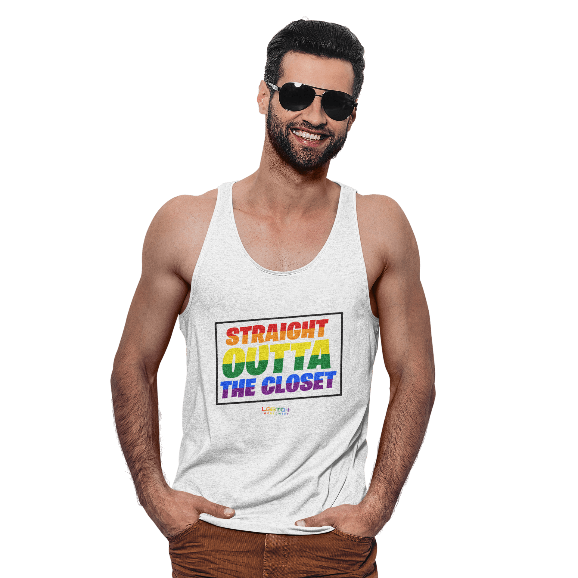 LGBTQWorldwide - ,,STRAIGHT OUTTA'' DTG, Eco-friendly, Men's Clothing, Neck Labels, Organic, Recycled, Slim fit, Sustainable, Tank Tops, Tanke, Vegan lgbtq Bekleidung Accessoires unisex Zubehör