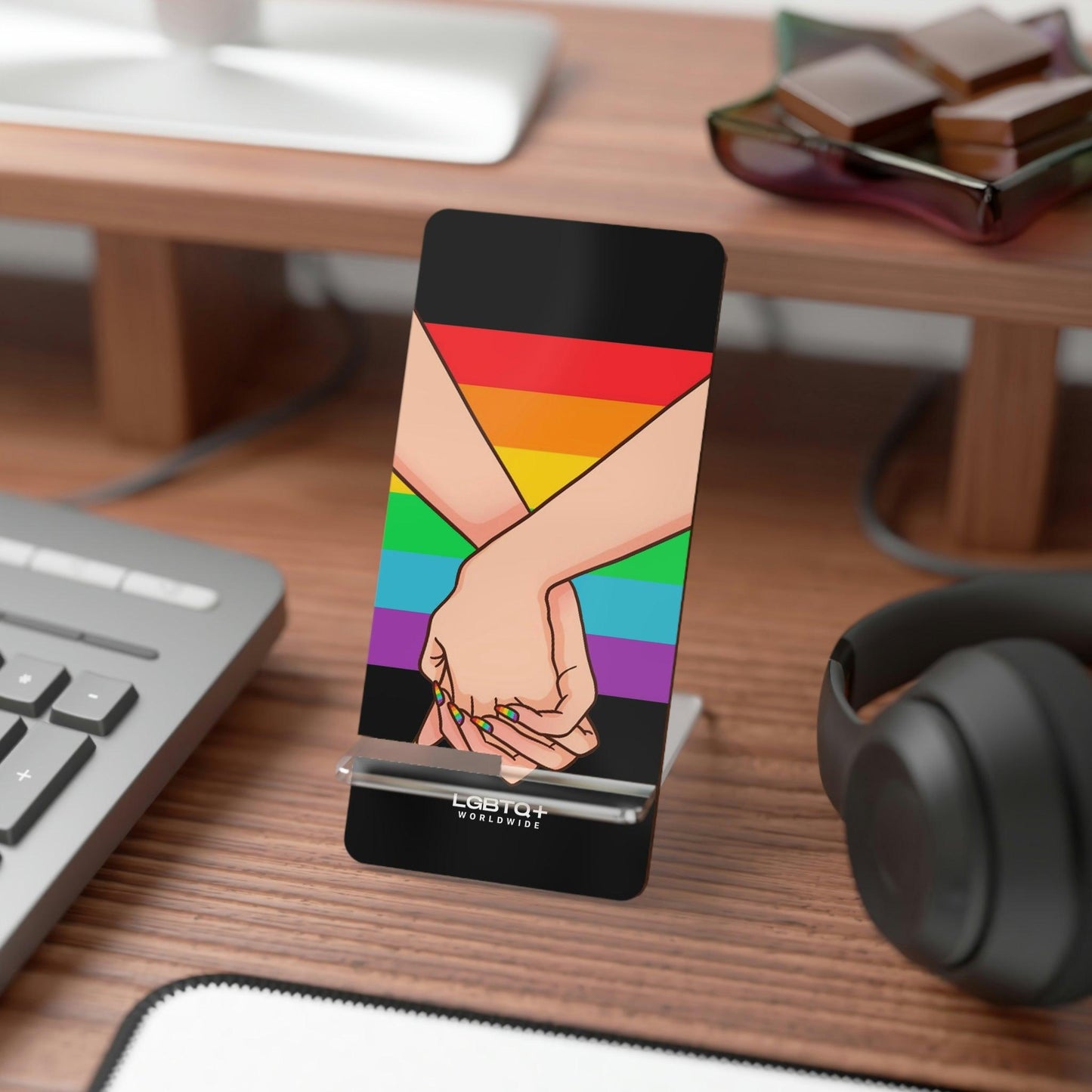 LGBTQWorldwide - ,,TOGETHER PRIDE" Handyhalter für Smartphones Accessories, all, Desk, Phone accessory, stand, tech, Tech Accessories lgbtq Bekleidung Accessoires unisex Zubehör