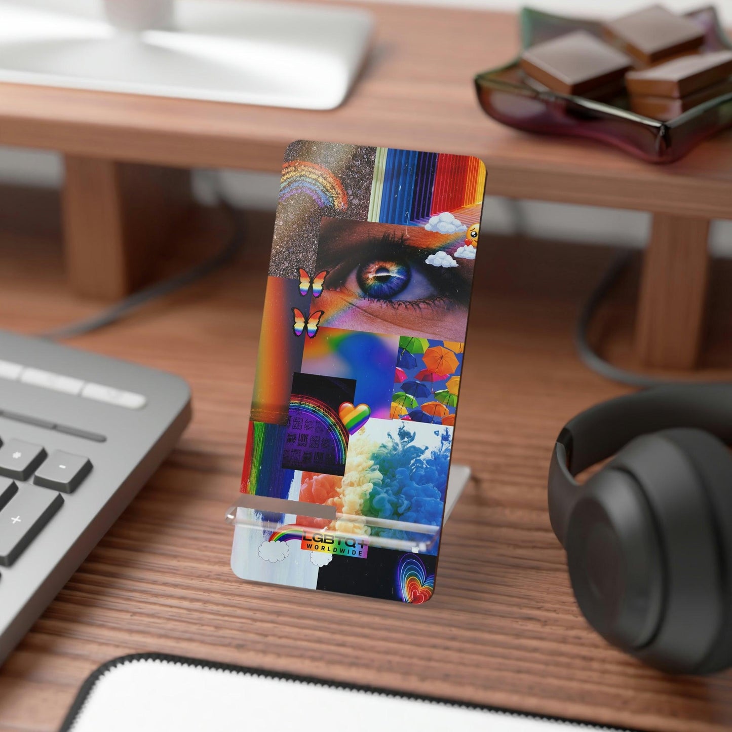 LGBTQWorldwide - ,,VISION" Handyhalter für Smartphones Accessories, all, Desk, Phone accessory, stand, tech, Tech Accessories lgbtq Bekleidung Accessoires unisex Zubehör