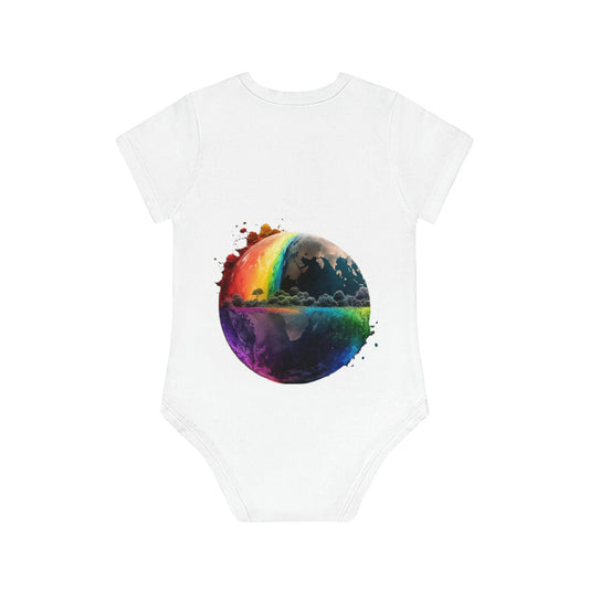 LGBTQWorldwide - ,,RAINBOW WORLD" Baby Organic Short Sleeve Bodysuit baby, Baby Clothing, DTG, Kids' Clothing, Onesies lgbtq Bekleidung Accessoires unisex Zubehör